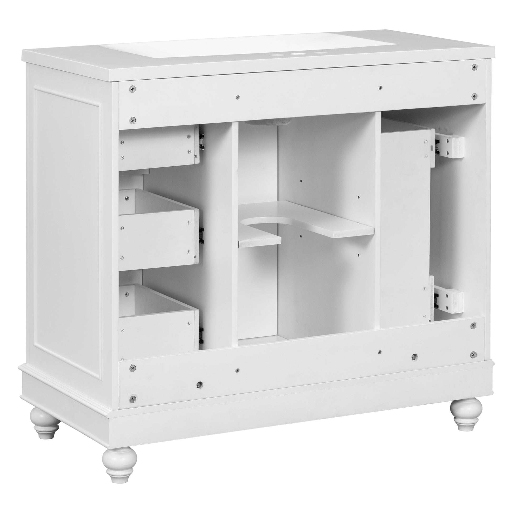 Contemporary White Bathroom Vanity Cabinet 36X18X34 Inches, 4 Drawers & 1 Cabinet Door, Multipurpose Storage, Resin Integrated Sink, Adjustable Shelves, Solid Wood Frame With Mdf White Modern Solid