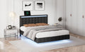 Full Size Floating Bed Frame With Led Lights And Usb Charging,Modern Upholstered Platform Led Bed Frame,Black Full Black Pu