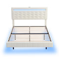 Full Size Floating Bed Frame With Led Lights And Usb Charging,Modern Upholstered Platform Led Bed Frame,White Full White Pu