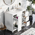 Contemporary White Bathroom Vanity Cabinet 36X18X34 Inches, 4 Drawers & 1 Cabinet Door, Multipurpose Storage, Resin Integrated Sink, Adjustable Shelves, Solid Wood Frame With Mdf White Modern Solid