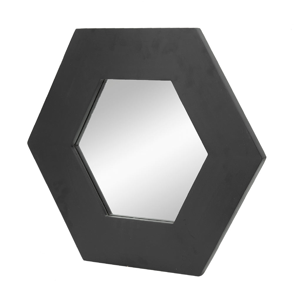 18.5" X 18.5" Hexagon Mirror With Solid Wood Frame, Wall Decor For Living Room Bathroom Hallway, Black Black Wood Glass