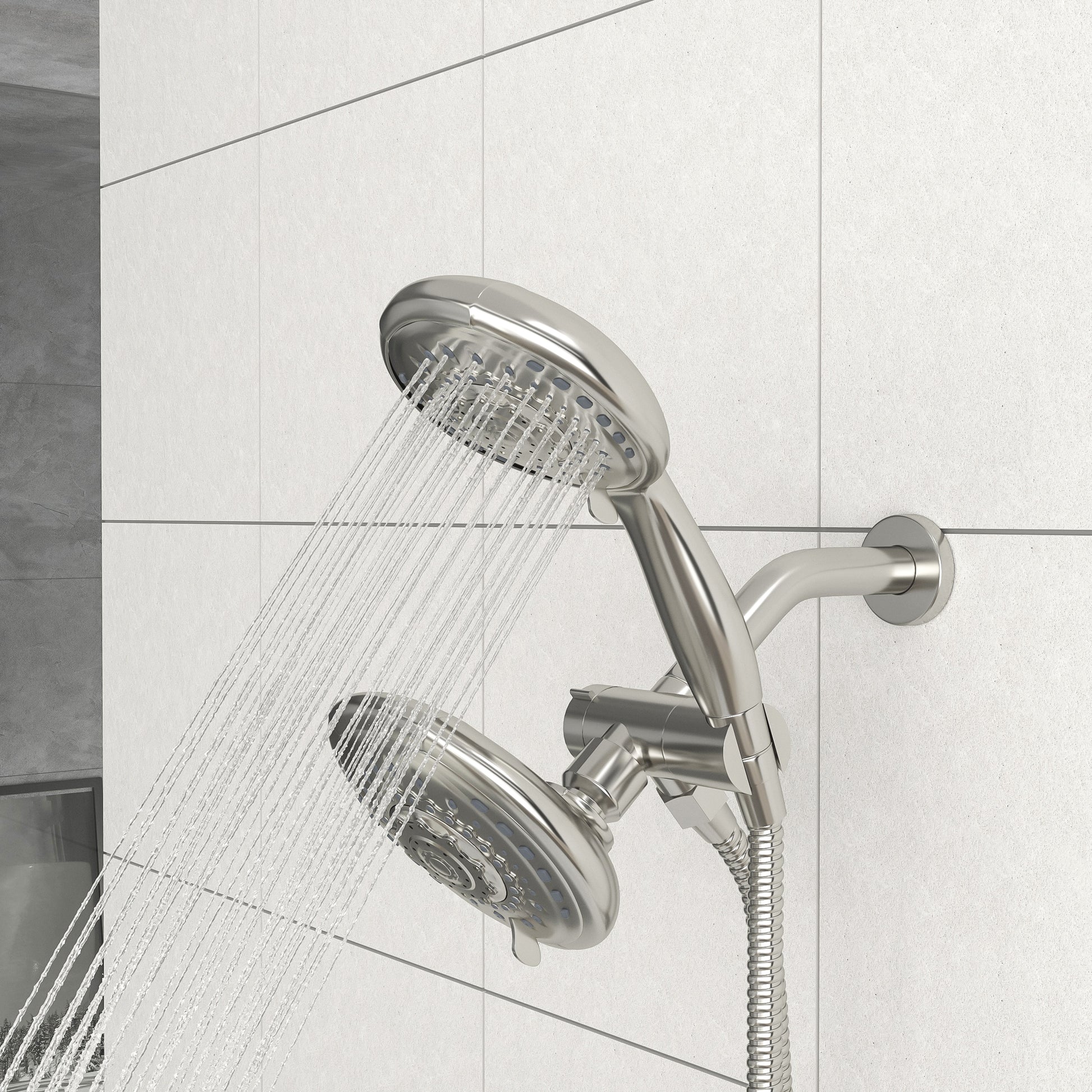 Multi Function Dual Shower Head Shower System With 5" Rain Showerhead, 5 Function Hand Shower, Brushed Nickel Brushed Nickel Stainless Steel