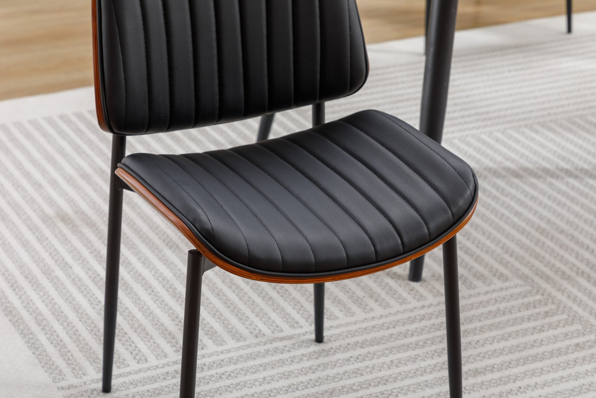 Yijian Dining Chairs Set Of 2 Mid Century Modern Retro Faux Leather Chair With Bentwood Upholstered Seat Metal Legs Adjustable Foot For Kitchen Dining Room Chairs Black Black Metal & Wood
