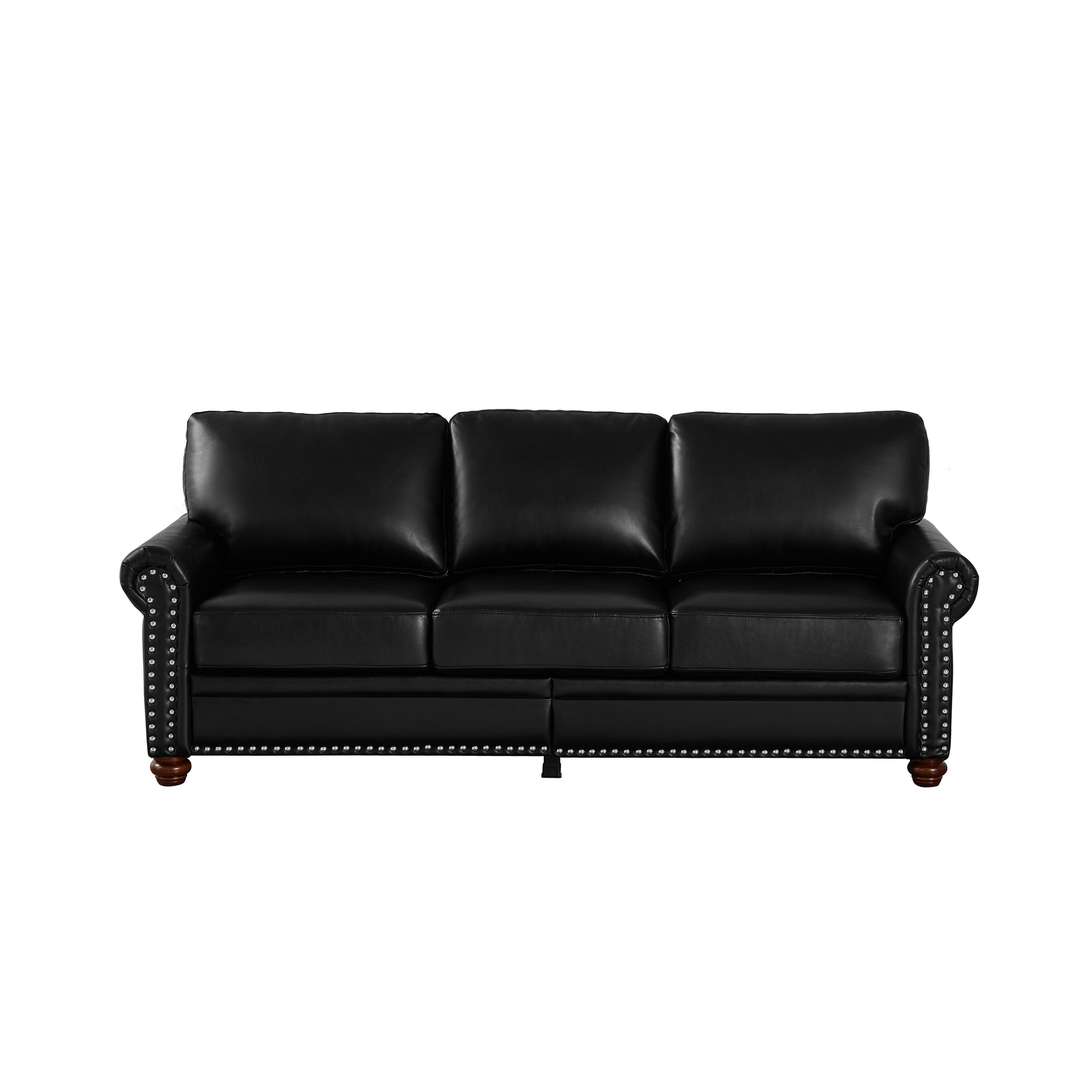 Classic Living Room Nails Sofa Black Faux Leather Black Foam Pu Leather