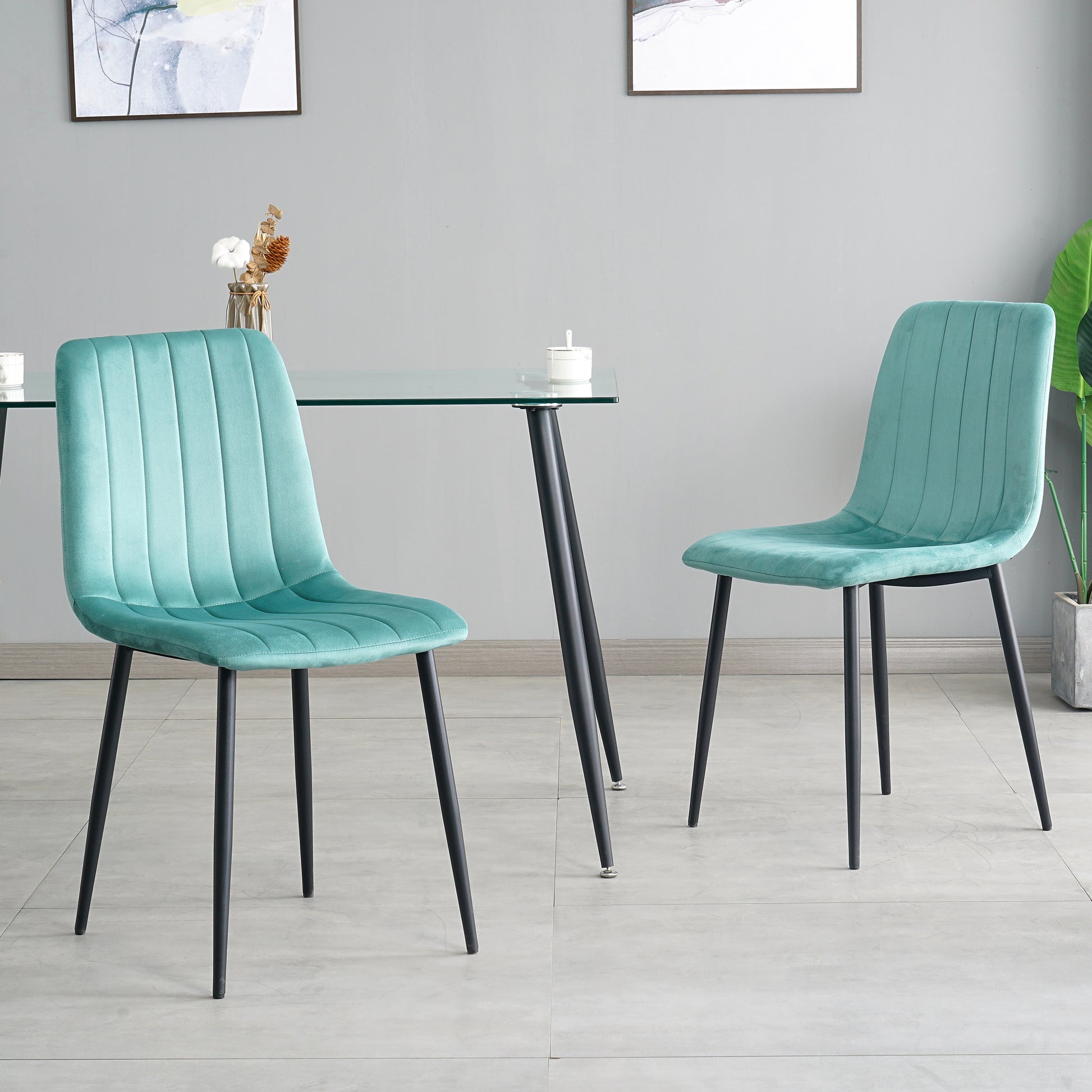 Indoor Velvet Dining Chair, Modern Dining Kitchen Chair With Cushion Seat Back Black Coated Metal Legs Upholstered Side Chair For Home Kitchen Restaurant And Living Room Set Of 4 Teal Metal