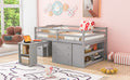 Full Size Loft Bed With Retractable Writing Desk And 3 Drawers, Wooden Loft Bed With Storage Stairs And Shelves, Gray Gray Solid Wood Mdf