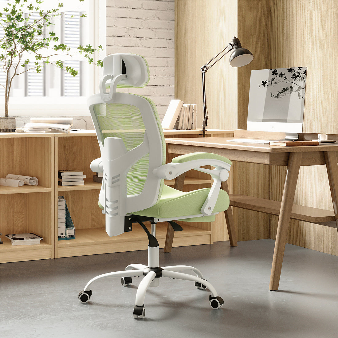 Sweetcrispy Mesh High Back Ergonomic Office Chair Lumbar Support Pillow Computer Desk Chair Green Nylon Mesh