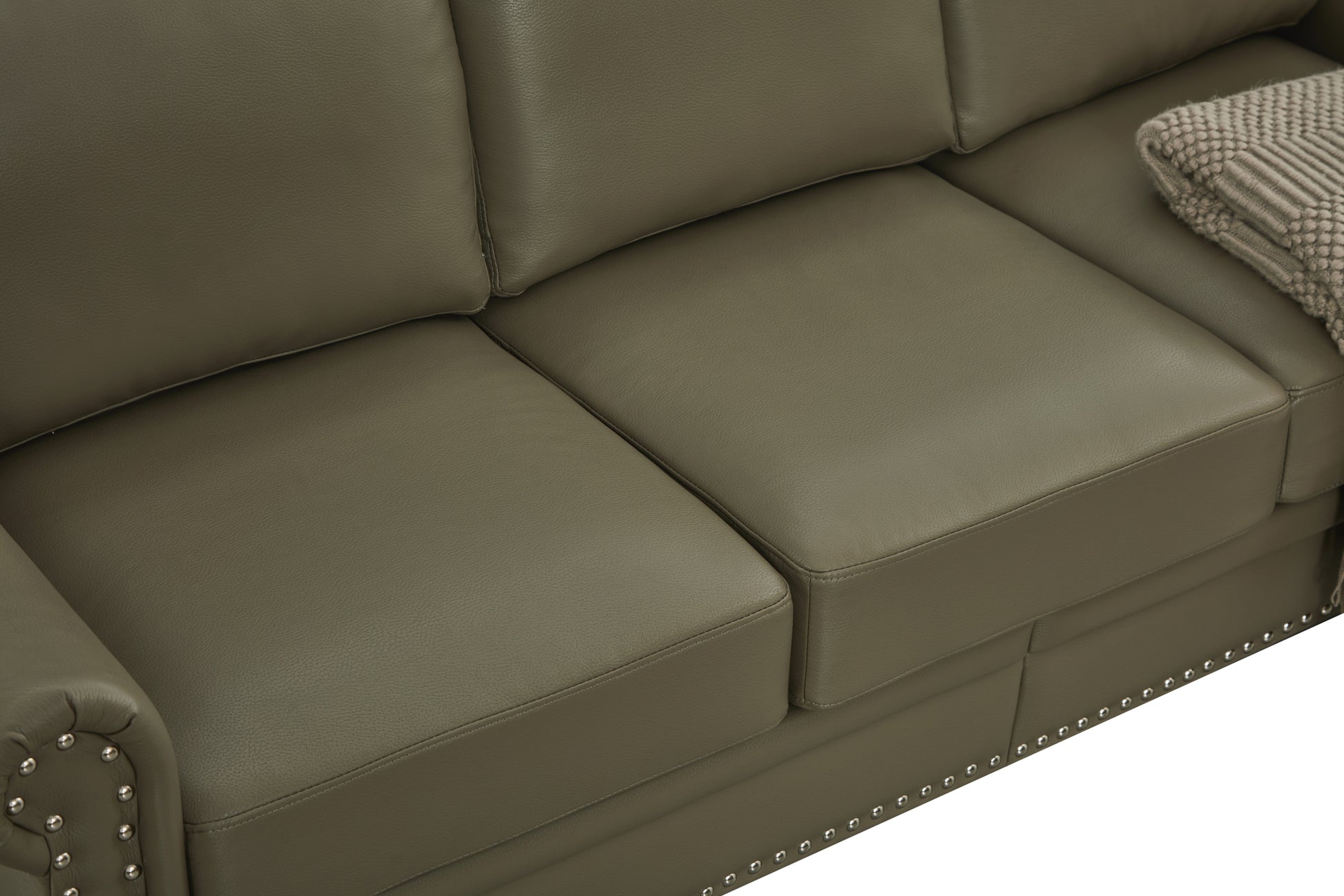 Classic Living Room Nails Sofa Taupe Faux Leather Grey Foam Pu Leather