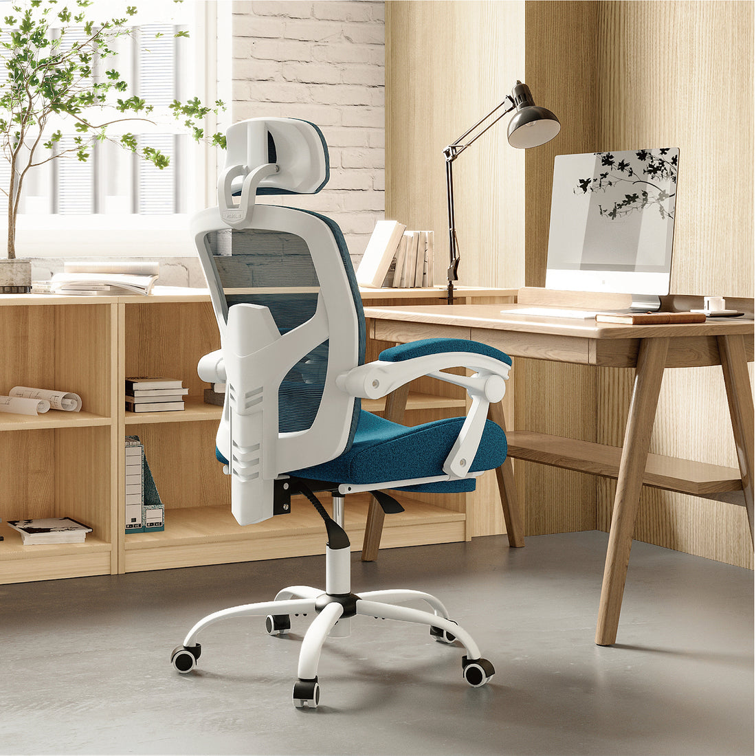 Sweetcrispy Mesh High Back Ergonomic Office Chair Lumbar Support Pillow Computer Desk Chair Blue Nylon Mesh
