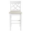 Updated Counter Height 5 Piece Solid Wood Dining Table Set, 59*35.4Inch Table With Curved Wine Rack And 4 Upholstered Chairs, White Wood Dining Room Solid Wood Rubberwood Rectangular Dining Table With Chair Wood Wood White Solid Back Seats 4 Farmhouse 4