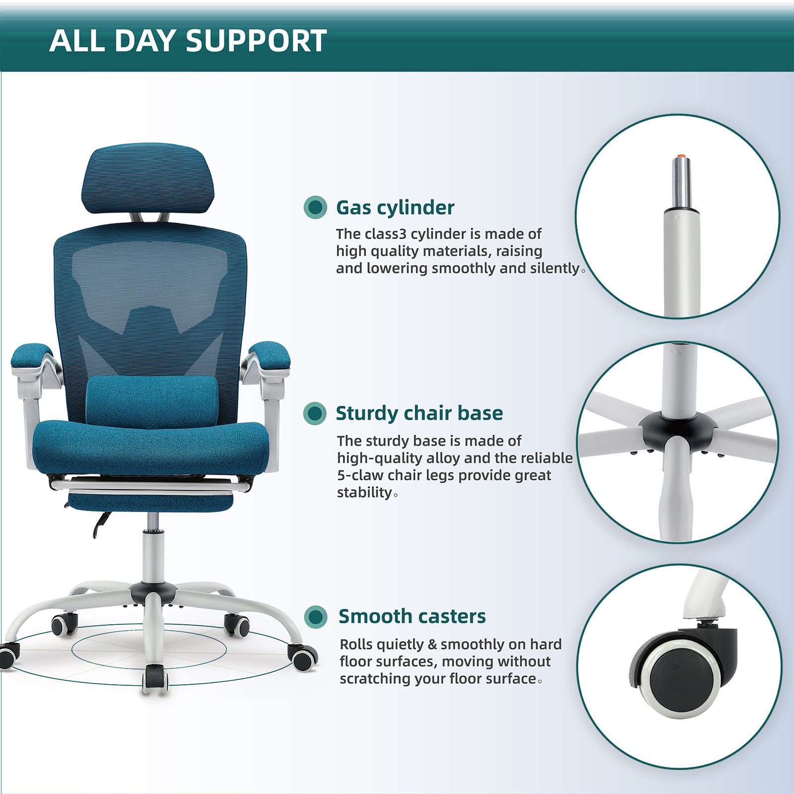 Sweetcrispy Mesh High Back Ergonomic Office Chair Lumbar Support Pillow Computer Desk Chair Blue Nylon Mesh