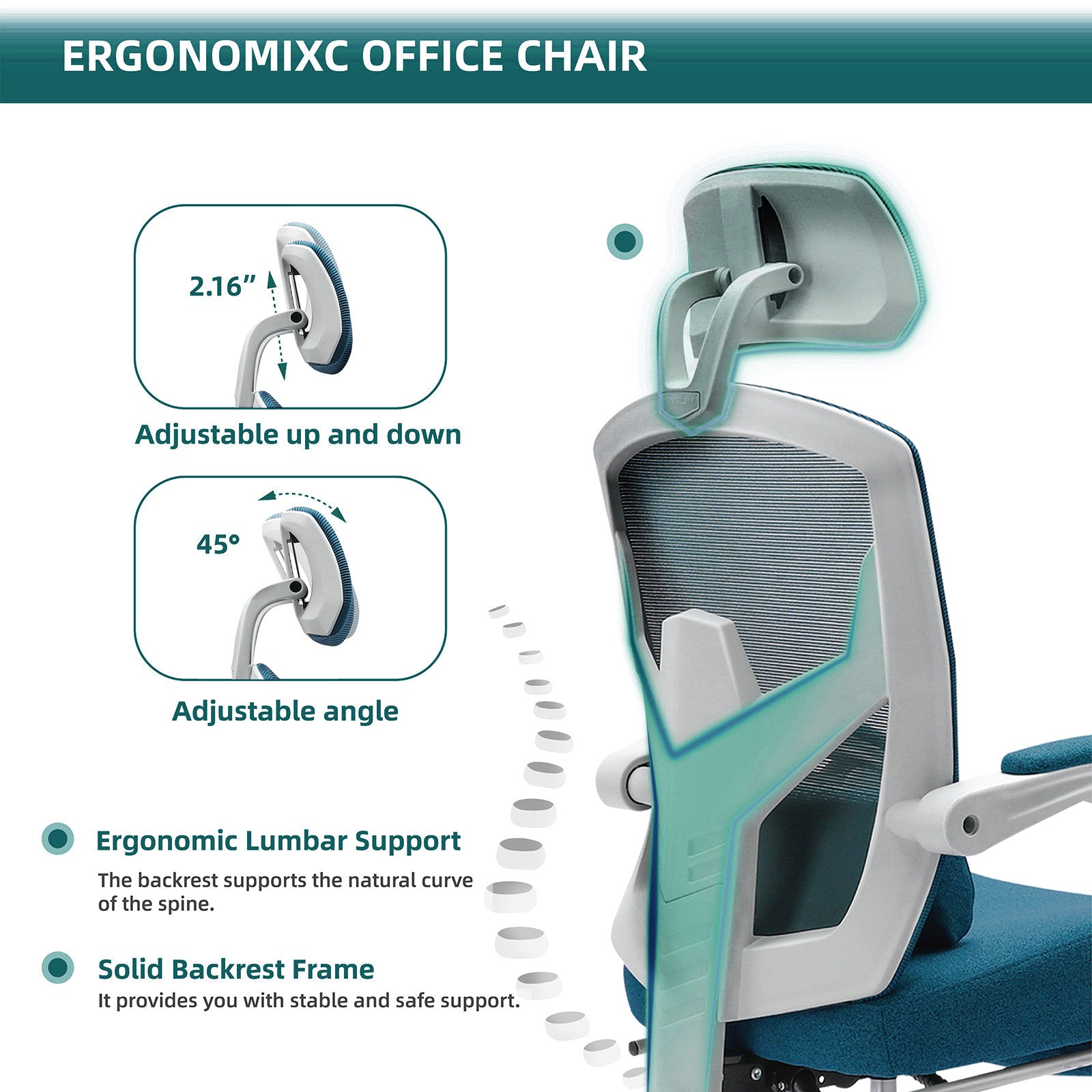 Sweetcrispy Mesh High Back Ergonomic Office Chair Lumbar Support Pillow Computer Desk Chair Blue Nylon Mesh