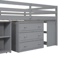 Full Size Loft Bed With Retractable Writing Desk And 3 Drawers, Wooden Loft Bed With Storage Stairs And Shelves, Gray Gray Solid Wood Mdf