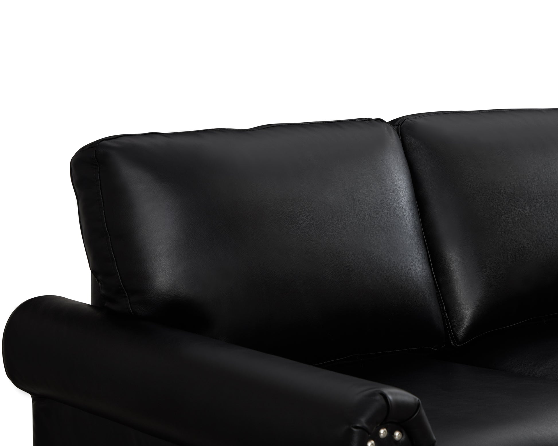 Classic Living Room Nails Sofa Black Faux Leather Black Foam Pu Leather