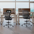 Sweetcrispy Drafting Tall Office Chair Ergonomic High Desk Chair With Flip Up Armrests Black Nylon Mesh