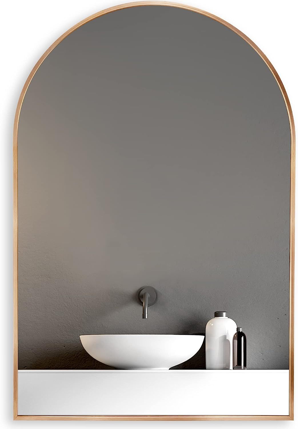 Gold 20X30 Inch Metal Arch Barhroom Mirror Gold Classic Mdf Glass Aluminium Alloy