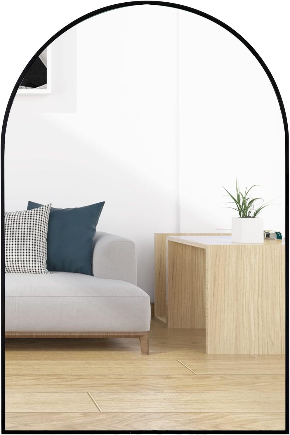 Black 20X30 Inch Metal Arch Barhroom Mirror Black Classic Mdf Glass Aluminium Alloy