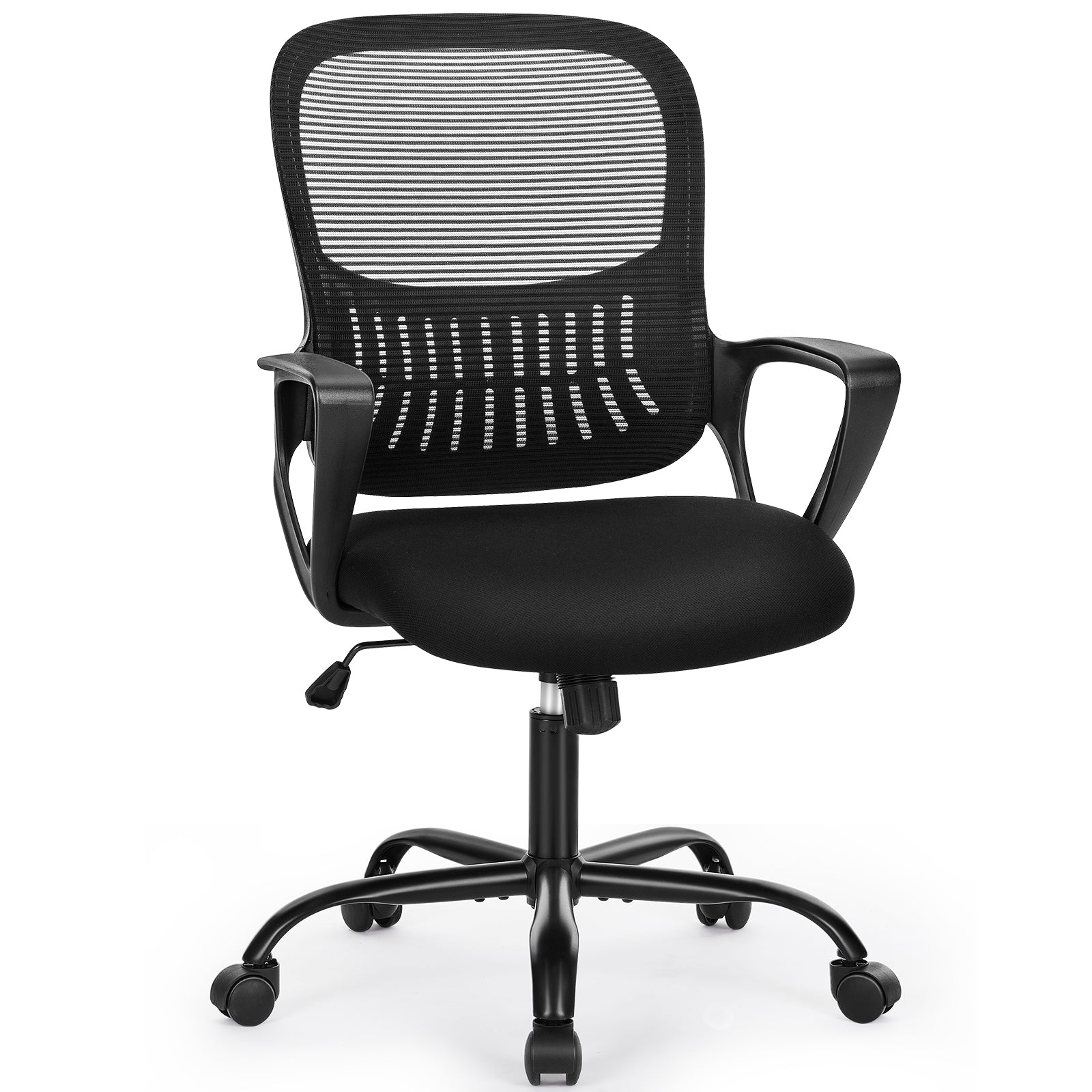 Sweetcrispy Ergonomic Office Chair Home Desk Mesh Chair With Fixed Armrest Executive Computer Chair With Soft Foam Seat Cushion Black Nylon Mesh