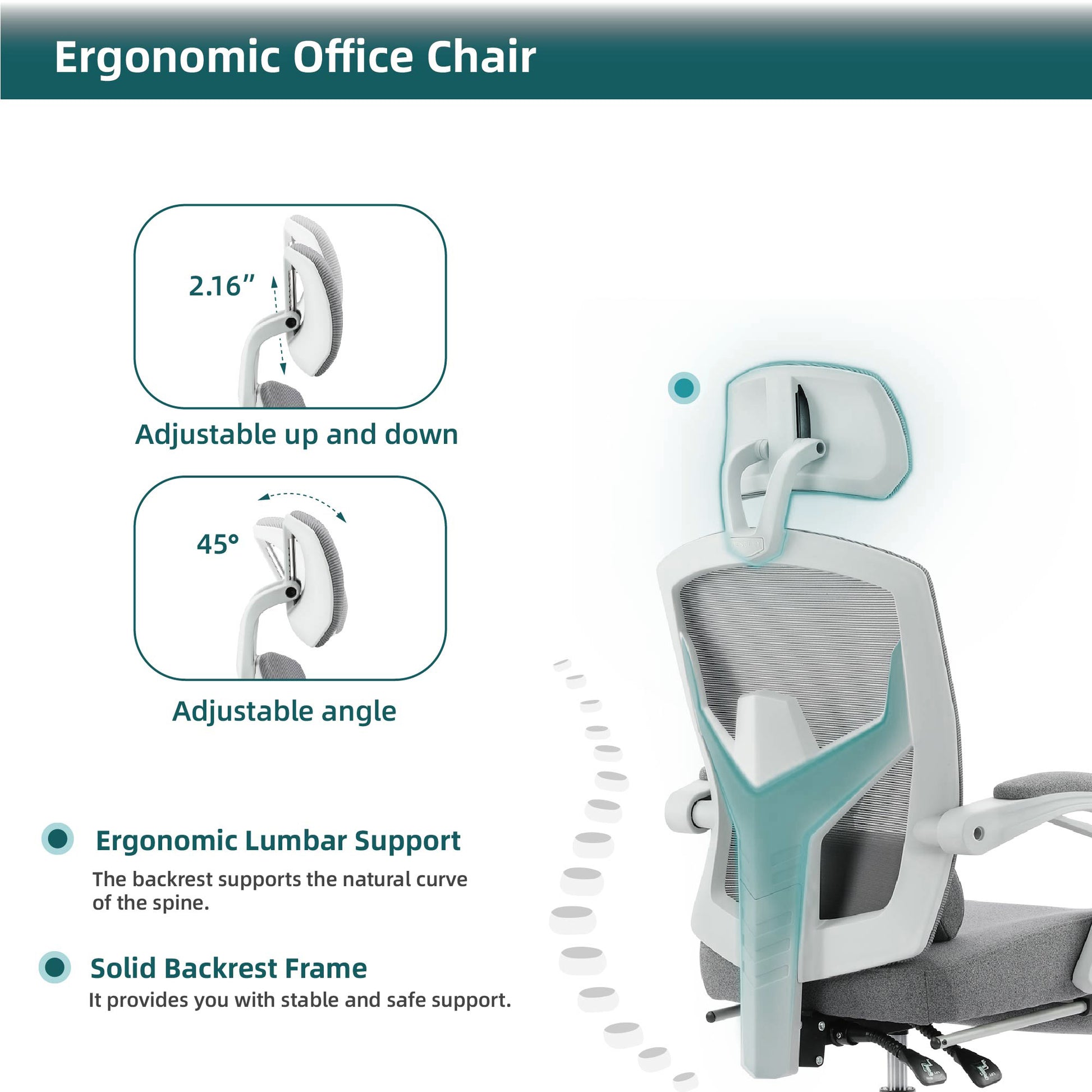 Sweetcrispy Mesh High Back Ergonomic Office Chair Lumbar Support Pillow Computer Desk Chair Grey Nylon Mesh