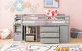 Full Size Loft Bed With Retractable Writing Desk And 3 Drawers, Wooden Loft Bed With Storage Stairs And Shelves, Gray Gray Solid Wood Mdf