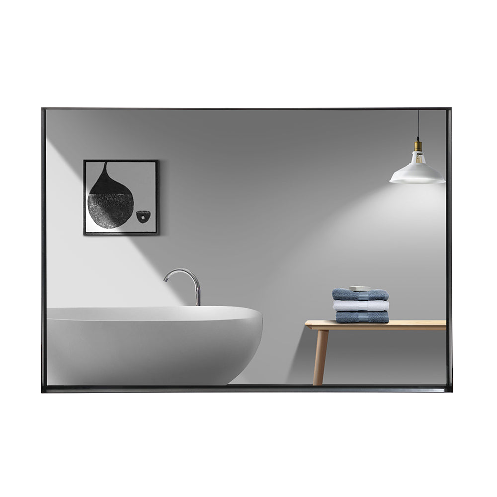 40X30Inch Glossy Black Bathroom Mirrors For Wall Rectangle Vanity Mirror Corner Hangs Farmhouse Mirror Modern Metal Framed Rectangular Mirror, Decorative Square Corner Mirror Horizontal & Vertical Black Minimalist,Modern Glass Aluminium Alloy