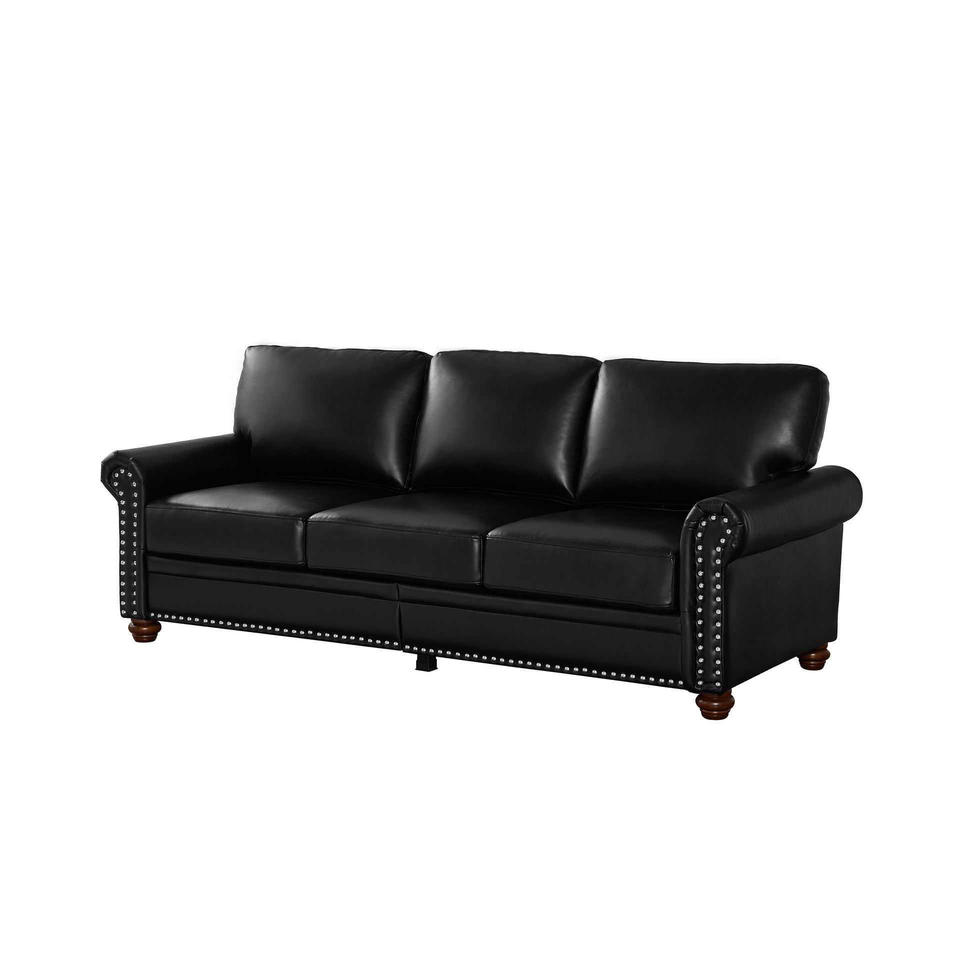 Classic Living Room Nails Sofa Black Faux Leather Black Foam Pu Leather