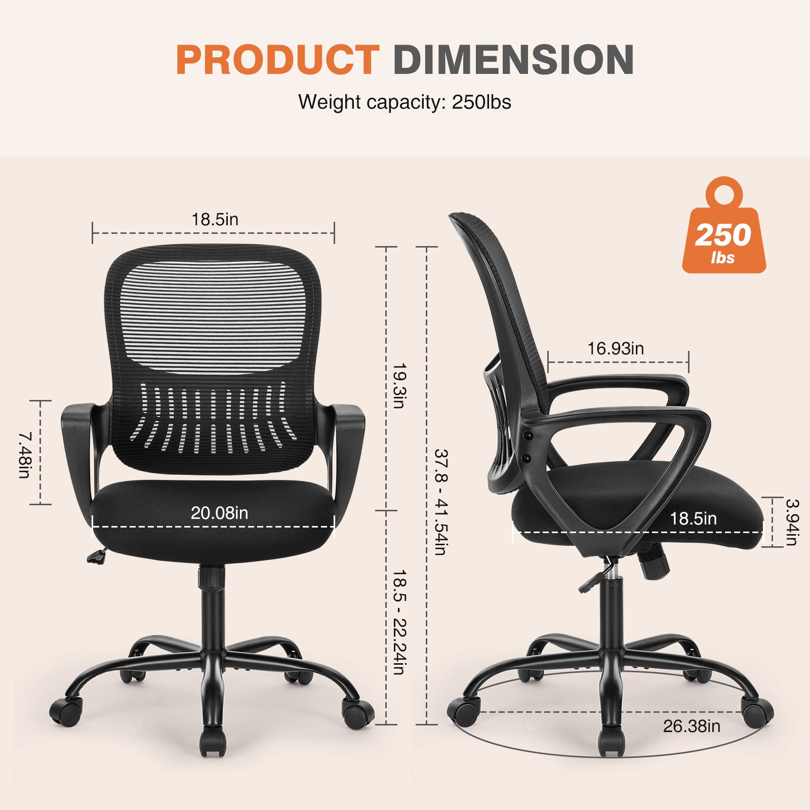 Sweetcrispy Ergonomic Office Chair Home Desk Mesh Chair With Fixed Armrest Executive Computer Chair With Soft Foam Seat Cushion Black Nylon Mesh