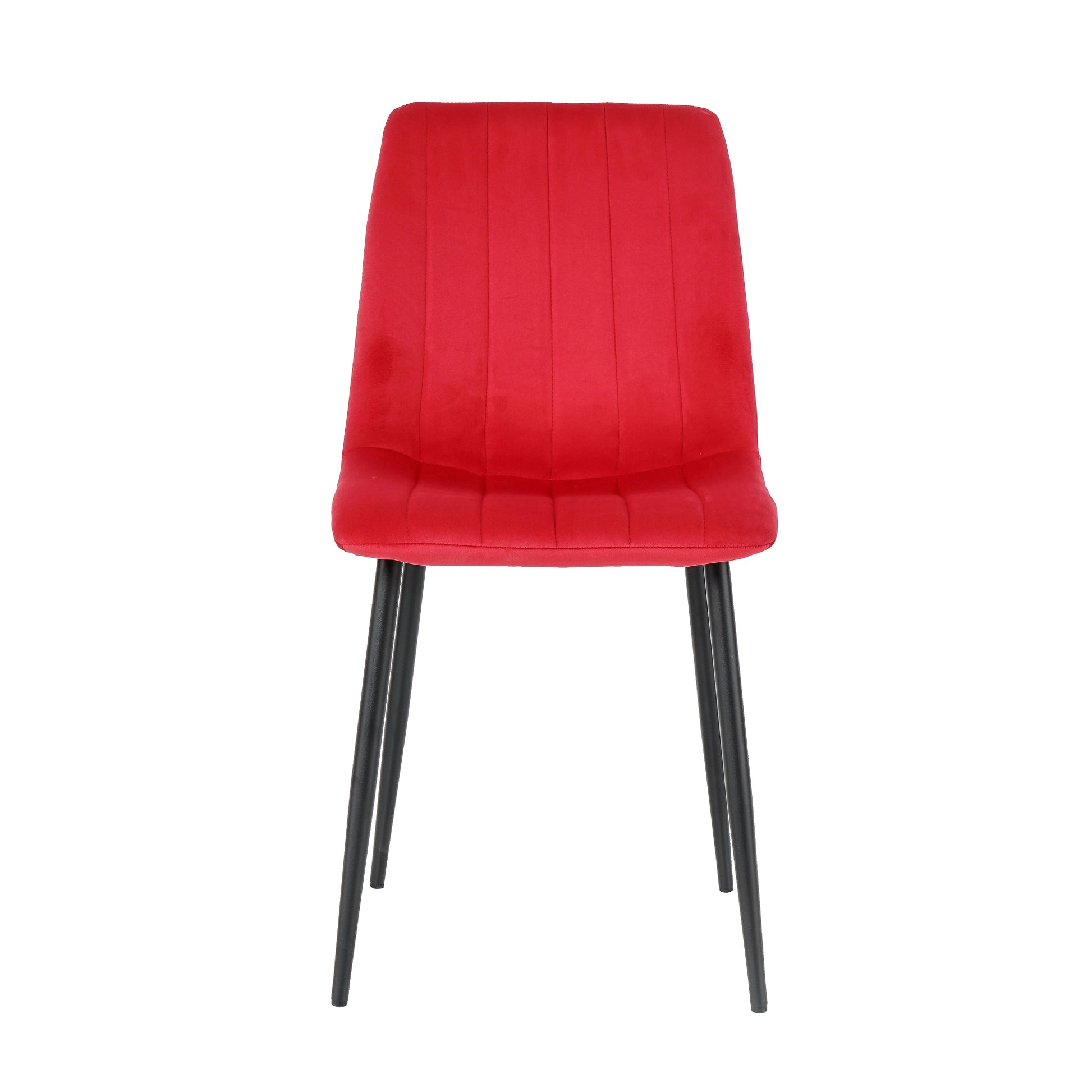 Table And Chair Set, One Table And Four Chairs. Clear Tempered Glass Table Top, 0.3 Feet Thick, Black Wrought Iron Legs. Black Spray Paint Chair Legs. Upholstered Chair Glass Red Metal Rectangular