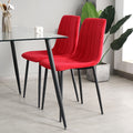 Table And Chair Set, One Table And Four Chairs. Clear Tempered Glass Table Top, 0.3 Feet Thick, Black Wrought Iron Legs. Black Spray Paint Chair Legs. Upholstered Chair Glass Red Metal Rectangular