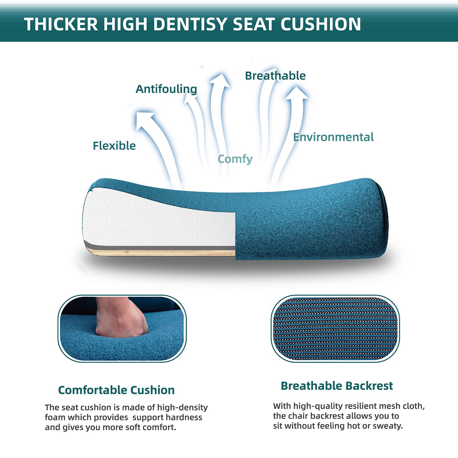 Sweetcrispy Mesh High Back Ergonomic Office Chair Lumbar Support Pillow Computer Desk Chair Blue Nylon Mesh