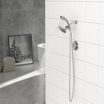 Multi Function Dual Shower Head Shower System With 5" Rain Showerhead, 5 Function Hand Shower, Brushed Nickel Brushed Nickel Stainless Steel