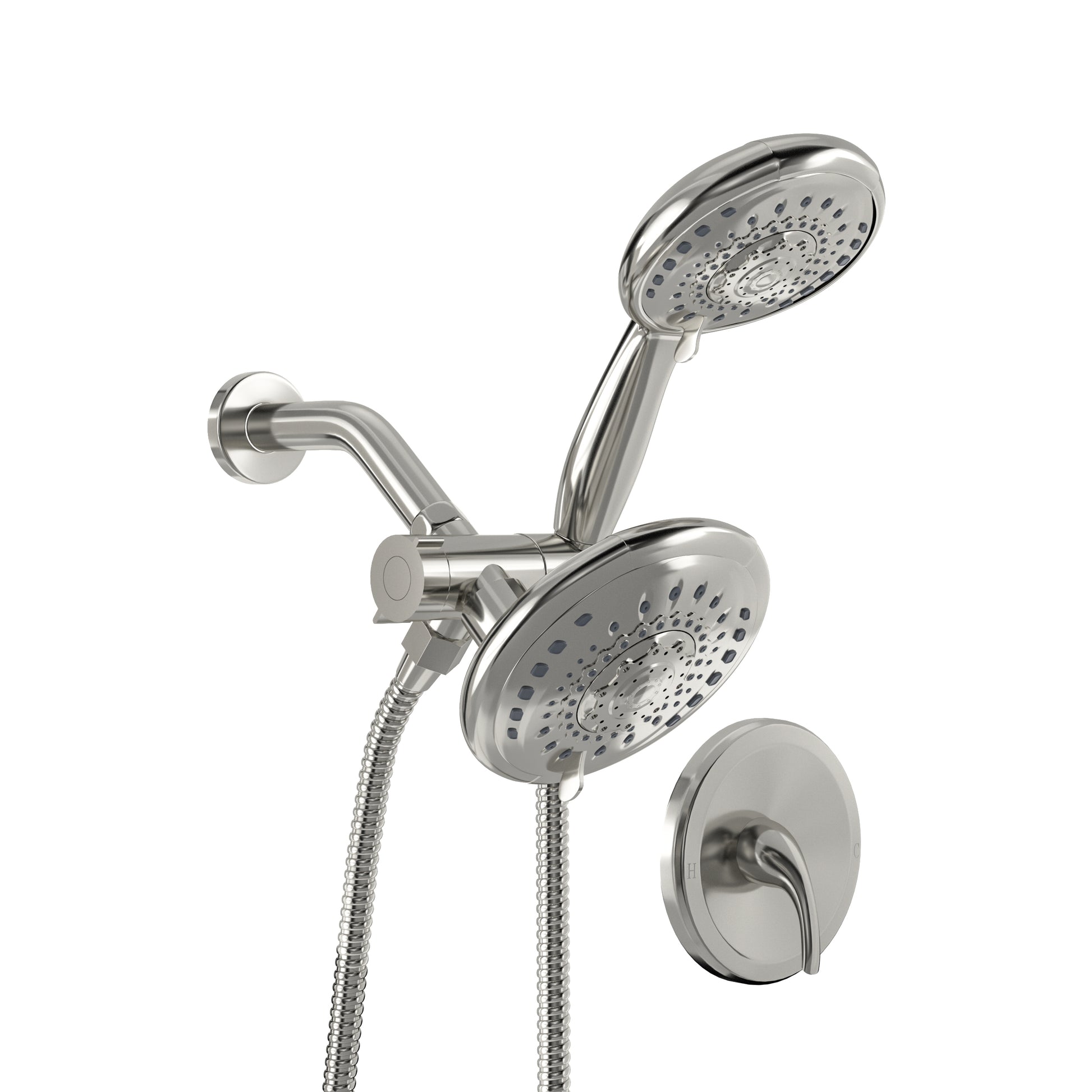 Multi Function Dual Shower Head Shower System With 5" Rain Showerhead, 5 Function Hand Shower, Brushed Nickel Brushed Nickel Stainless Steel