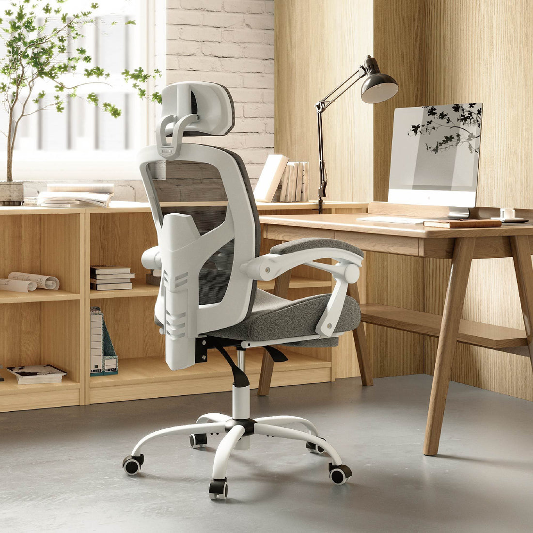 Sweetcrispy Mesh High Back Ergonomic Office Chair Lumbar Support Pillow Computer Desk Chair Grey Nylon Mesh
