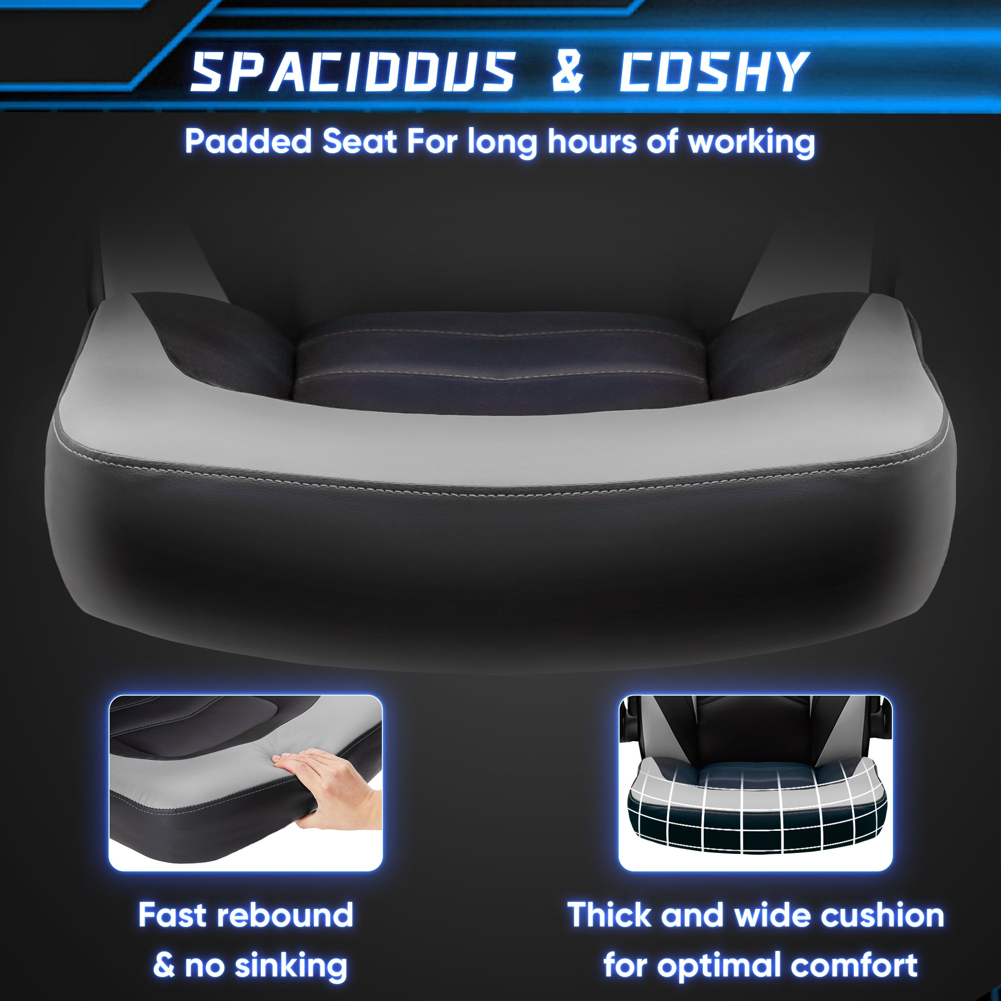 Sweetcrispy Gaming Chair Pu Leather Computer Chair Ergonomic Office Chair With Lumbar Support, Height Adjustable Rolling Desk Chairs With Flip Up Armrests Black Gray Pu