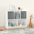 Kids Bookcase With Collapsible Fabric Drawers, Children'S Toy Storage Cabinet For Playroom, Bedroom, Nursery, School, White Gray White Gray Mdf