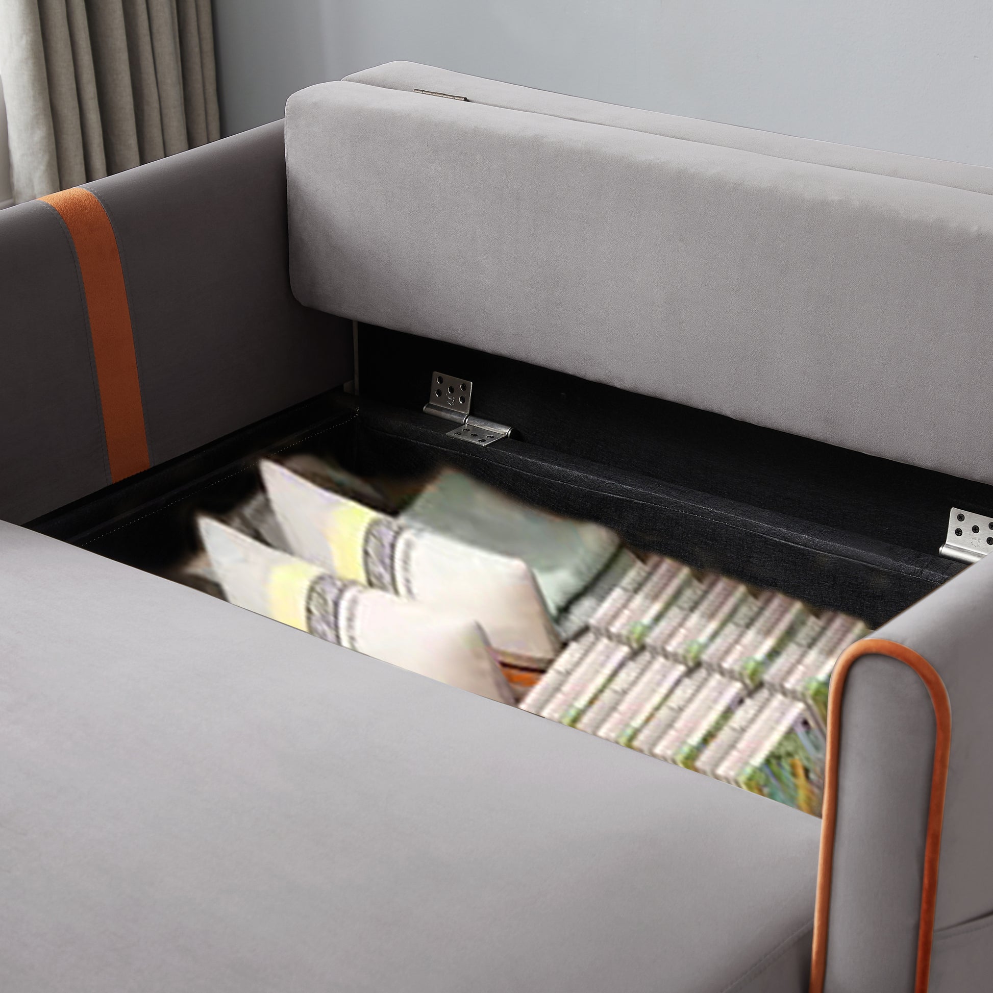 Convertible Comfortable Sleeper Velvet Sofa Couch With Storage For For Living Room Bedroom Sofabed Gray Gray Velvet