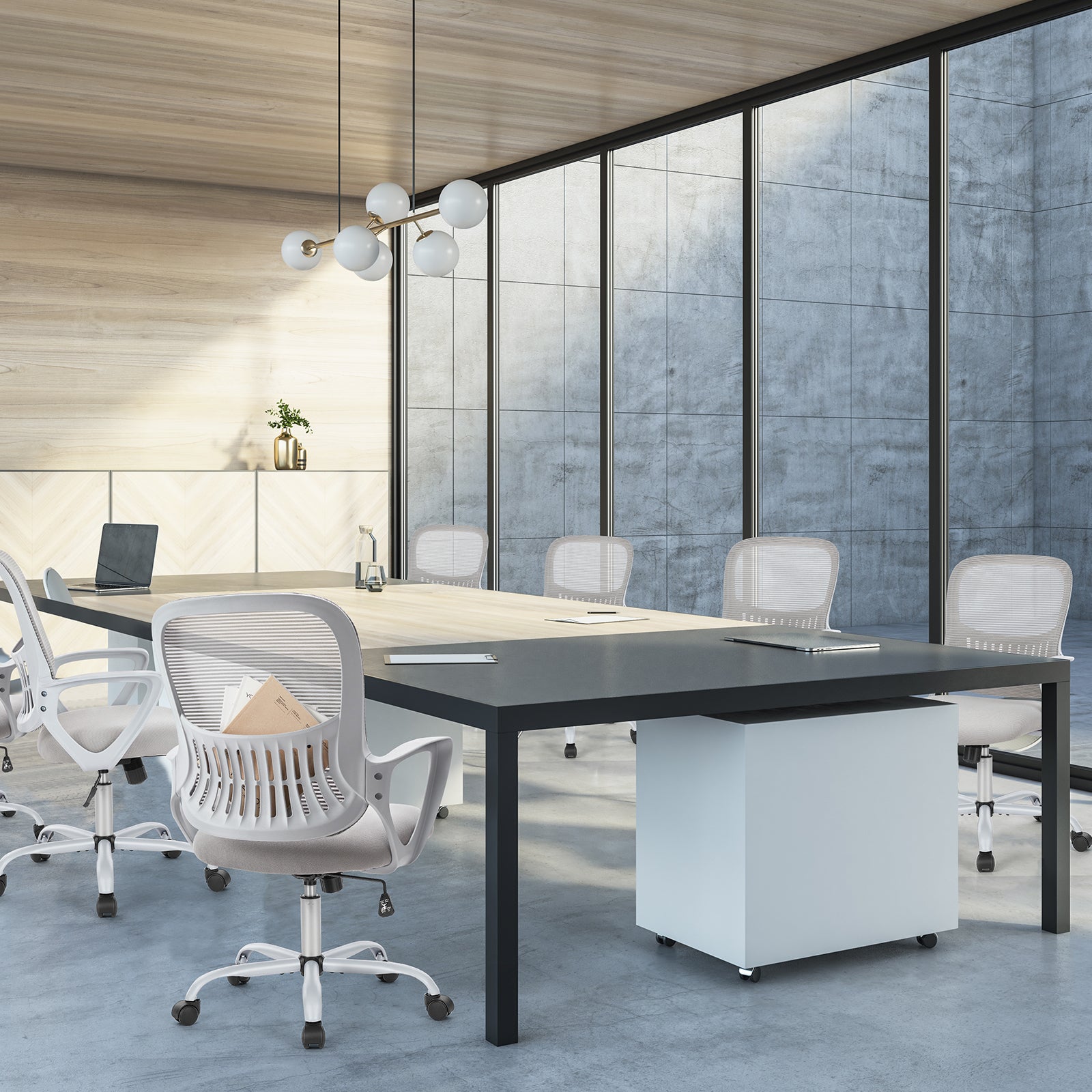 Sweetcrispy Ergonomic Office Chair Home Desk Mesh Chair With Fixed Armrest Executive Computer Chair With Soft Foam Seat Cushion Gray Nylon Mesh
