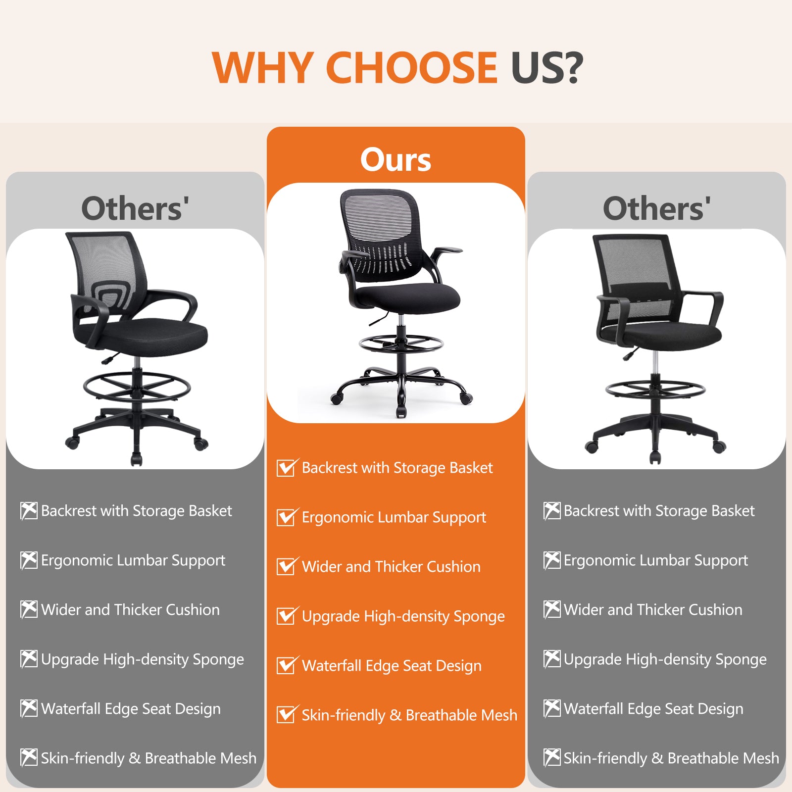Sweetcrispy Drafting Tall Office Chair Ergonomic High Desk Chair With Flip Up Armrests Black Nylon Mesh
