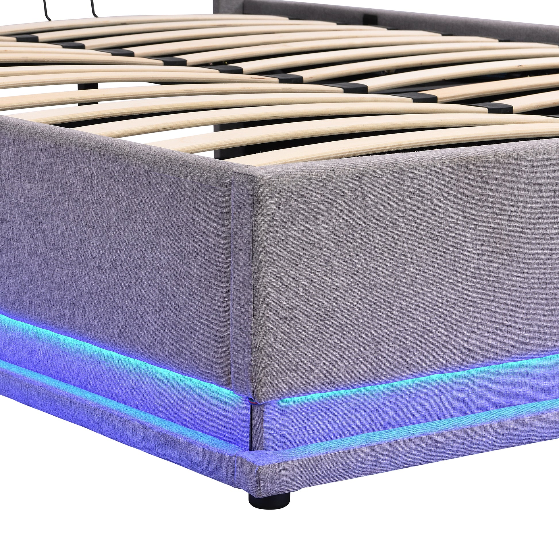 Full Size Upholstered Bed With Hydraulic Storage System And Led Light, Modern Platform Bed With Button Tufted Design Headboard, Gray Gray Linen
