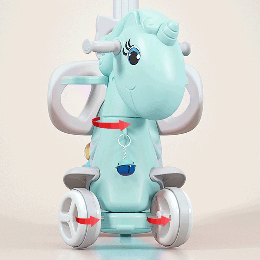 Rocking Horse For Toddlers, Balance Bike Ride On Toys With Push Handle, Backrest And Balance Board For Baby Girl And Boy, Unicorn Kids Blue Color Blue Hdpe