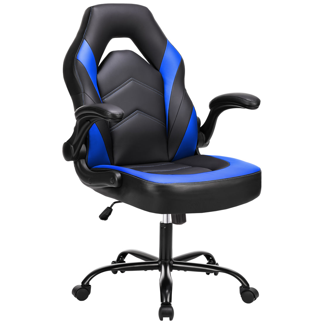 Sweetcrispy Gaming Chair Pu Leather Computer Chair Ergonomic Office Chair With Lumbar Support, Height Adjustable Rolling Desk Chairs With Flip Up Armrests Black Blue Pu