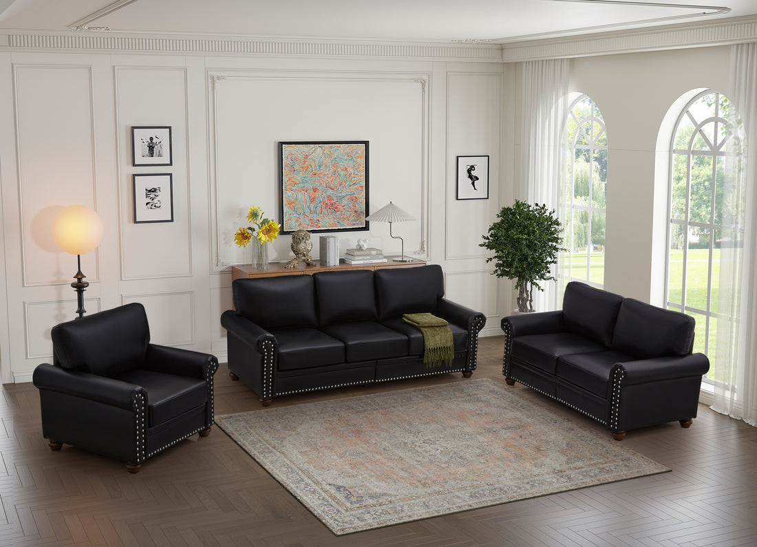 Living Room Sofa With Storage Sofa 1 2 3 Sectional Black Faux Leather Black Foam Pu Leather 6 Seat