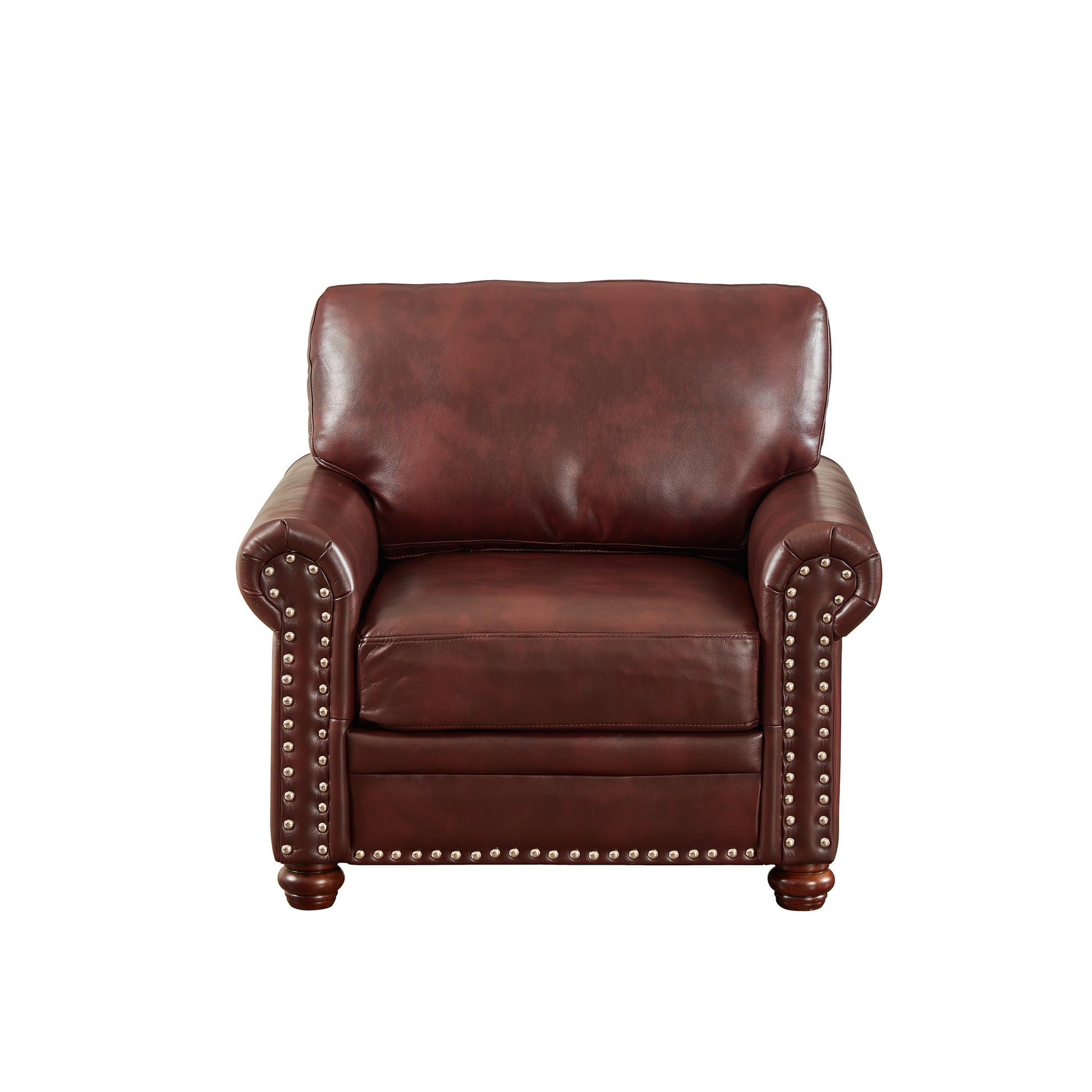 Living Room Sofa Single Seat Chair With Wood Leg Burdy Faux Leather Burgundy Foam Pu Leather