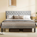 Simple Queen Size Grey Bed Frame, Adjustable Headboard Box Spring Not Required Queen Light Grey Iron Light Brown Bedroom Modern Bed Frame Polyester Iron