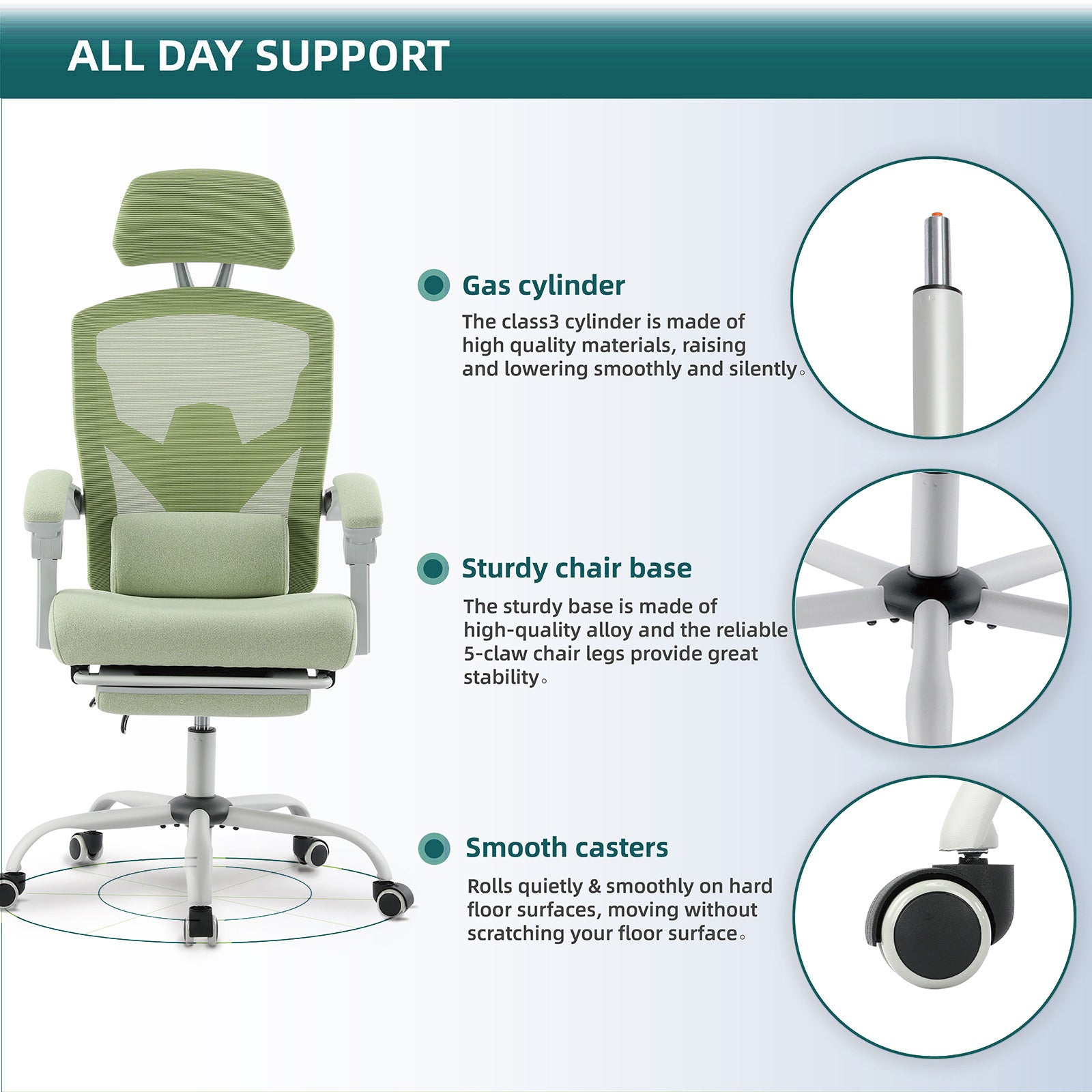 Sweetcrispy Mesh High Back Ergonomic Office Chair Lumbar Support Pillow Computer Desk Chair Green Nylon Mesh