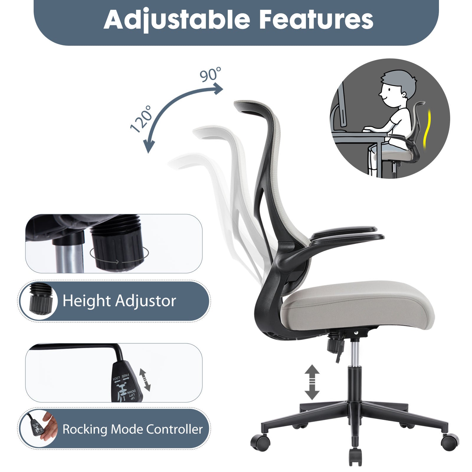 Sweetcrispy Ergonomic Executive High Back Office Chairmesh Computer Chair Gray Nylon Mesh