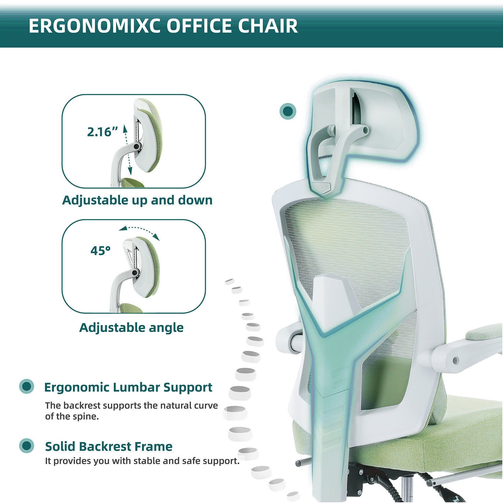 Sweetcrispy Mesh High Back Ergonomic Office Chair Lumbar Support Pillow Computer Desk Chair Green Nylon Mesh
