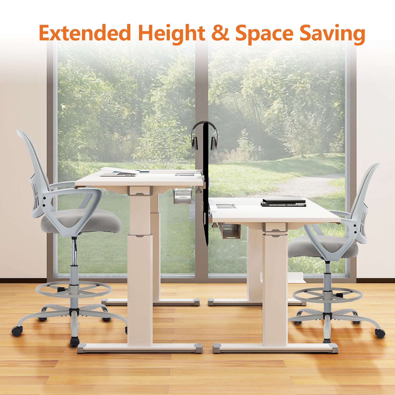 Sweetcrispy Ergonomic Drafting Chair Tall Standing Desk Office Chair Gray Nylon Mesh
