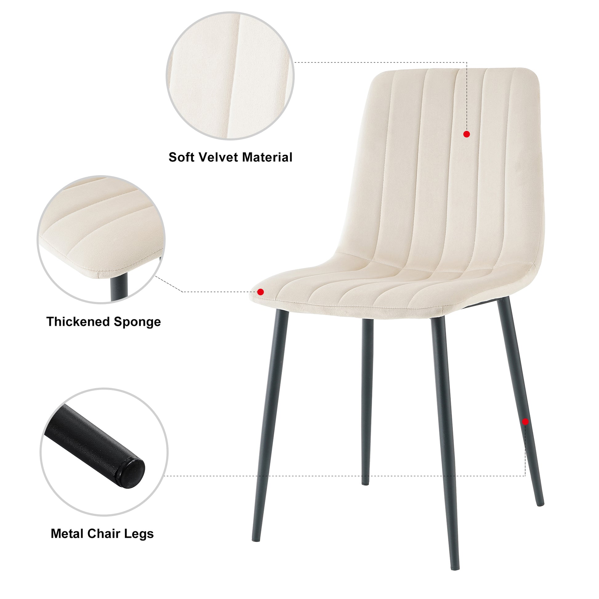 Table And Chair Set, One Table And Four Chairs. Clear Tempered Glass Table Top, 0.3 Feet Thick, Black Wrought Iron Legs. Black Spray Paint Chair Legs. Upholstered Chair Glass Cream White Metal