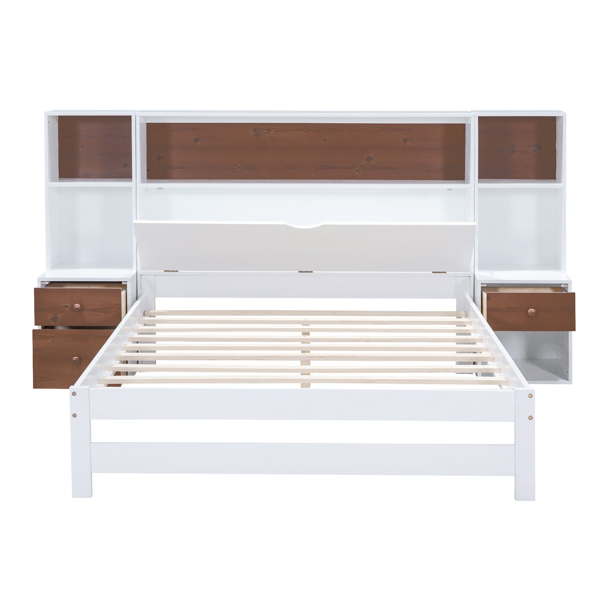 Full Size Platform Bed With Storage Headboard And Drawers, White Full Box Spring Not Required White Wood Bedroom Solid Wood Mdf